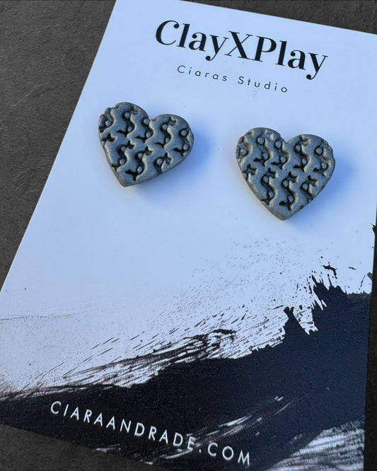 Money Magic Silver Medium Polymer Clay Heart Stud Earrings Handmade