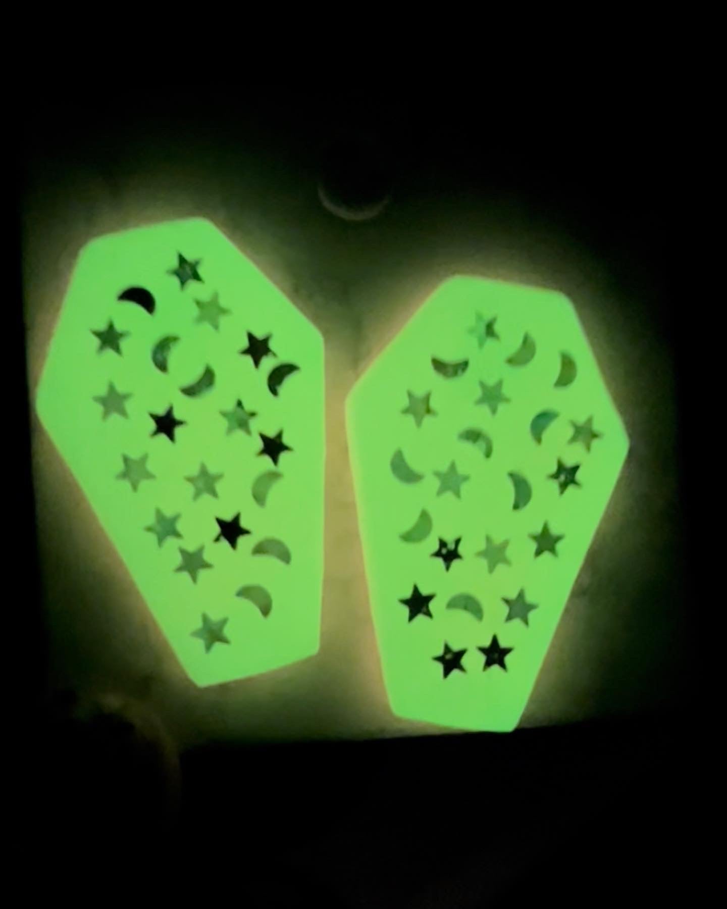 Coffin Glow In The Dark Starry Night Yellow Polymer Clay Stud Earrings Handmade