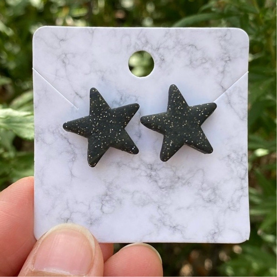 Black Glitter Small Star Polymer Clay Stud Earrings Handmade