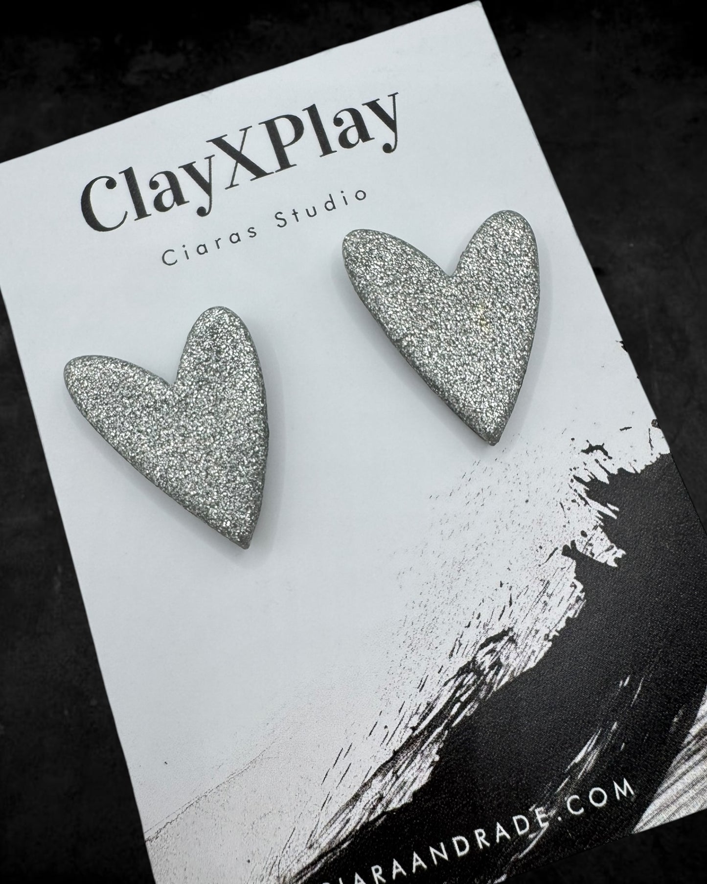 Silver Medium Polymer Clay Heart Stud Earrings Handmade