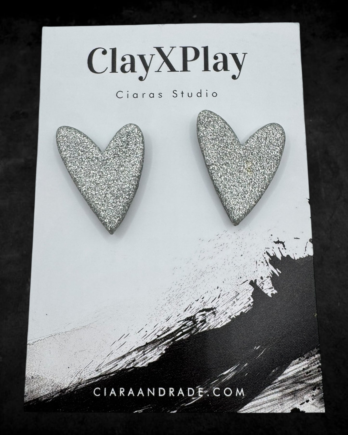 Silver Medium Polymer Clay Heart Stud Earrings Handmade