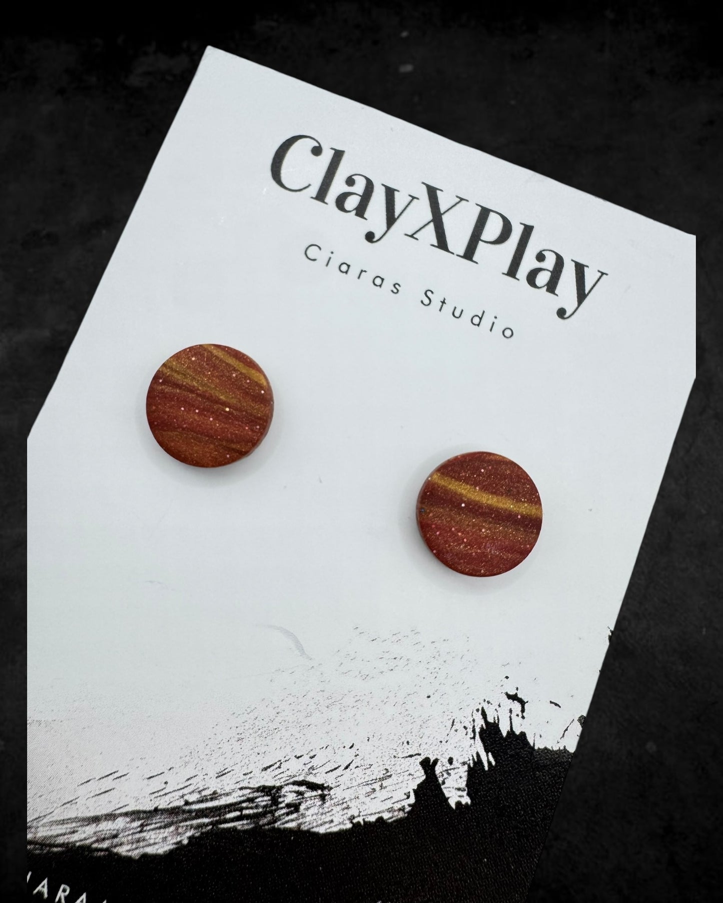 Red & Yellow Small Round Polymer Clay Stud Earrings Handmade