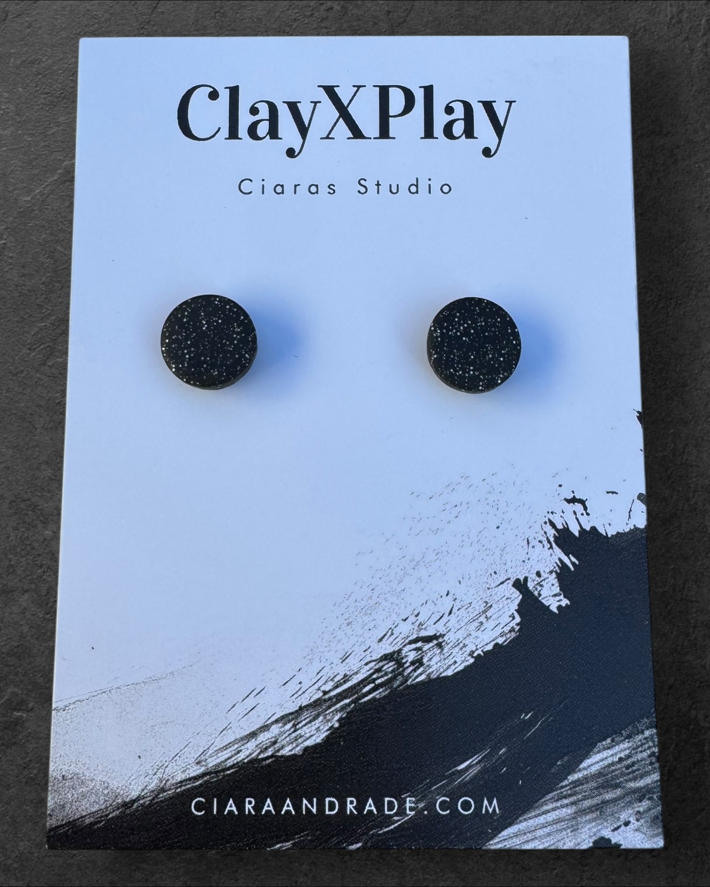 Black Mini Round Polymer Clay Stud Earrings Handmade