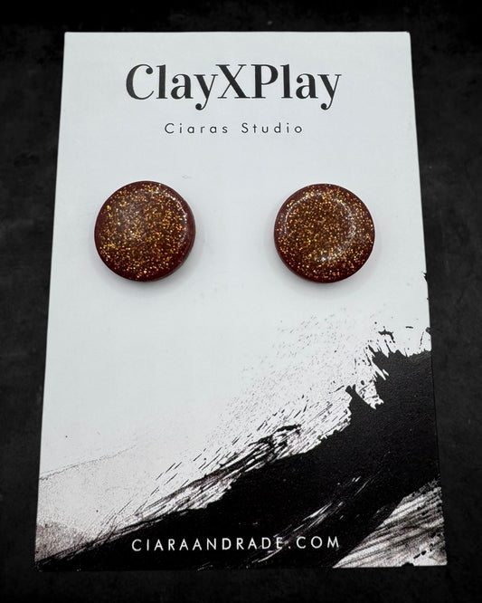 Red Bronze Glitter Large Round Polymer Clay Stud Earrings Handmade