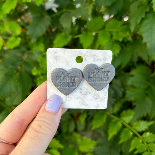 Plant Based Large Gray Polymer Clay Heart Studs