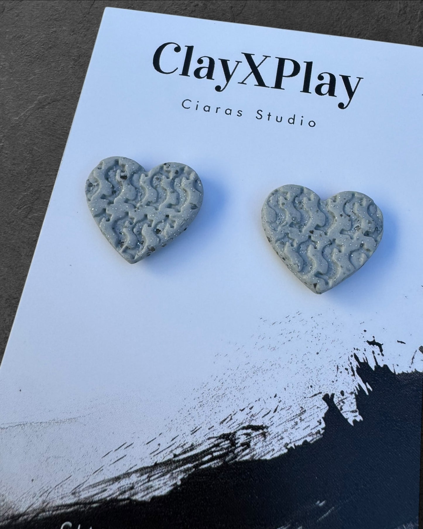 Money Magic Gary Stone Medium Polymer Clay Heart Stud Earrings Handmade