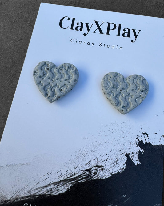 Money Magic Gary Stone Medium Polymer Clay Heart Stud Earrings Handmade