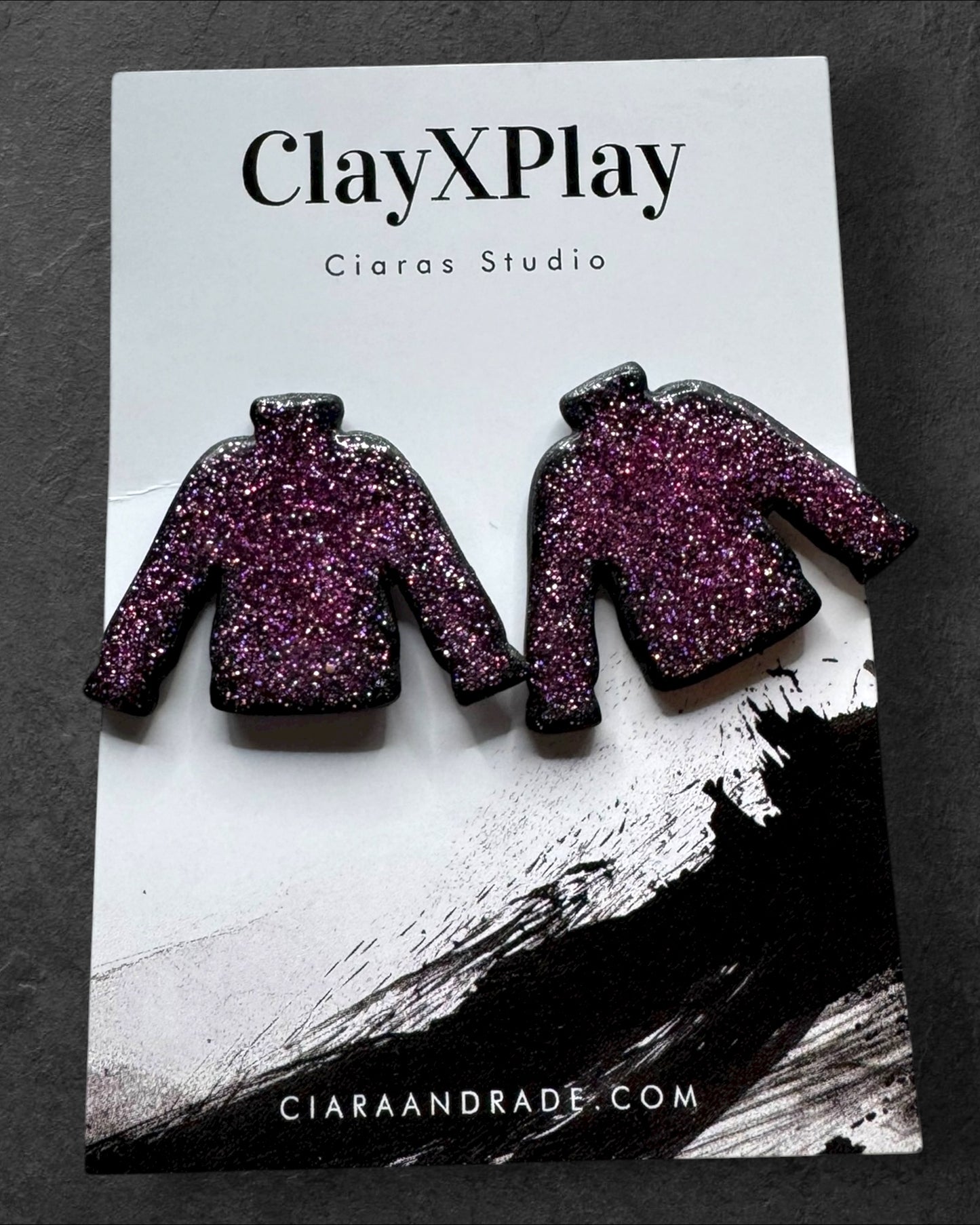 Sweater Weather Pink Glitter Polymer Clay Stud Earrings Handmade