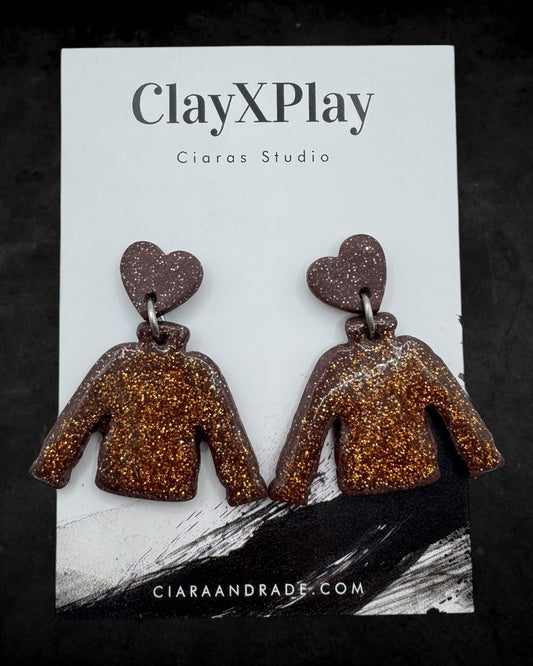 Sweater Weather Brown & Copper Dangle Polymer Clay Earrings Handmade