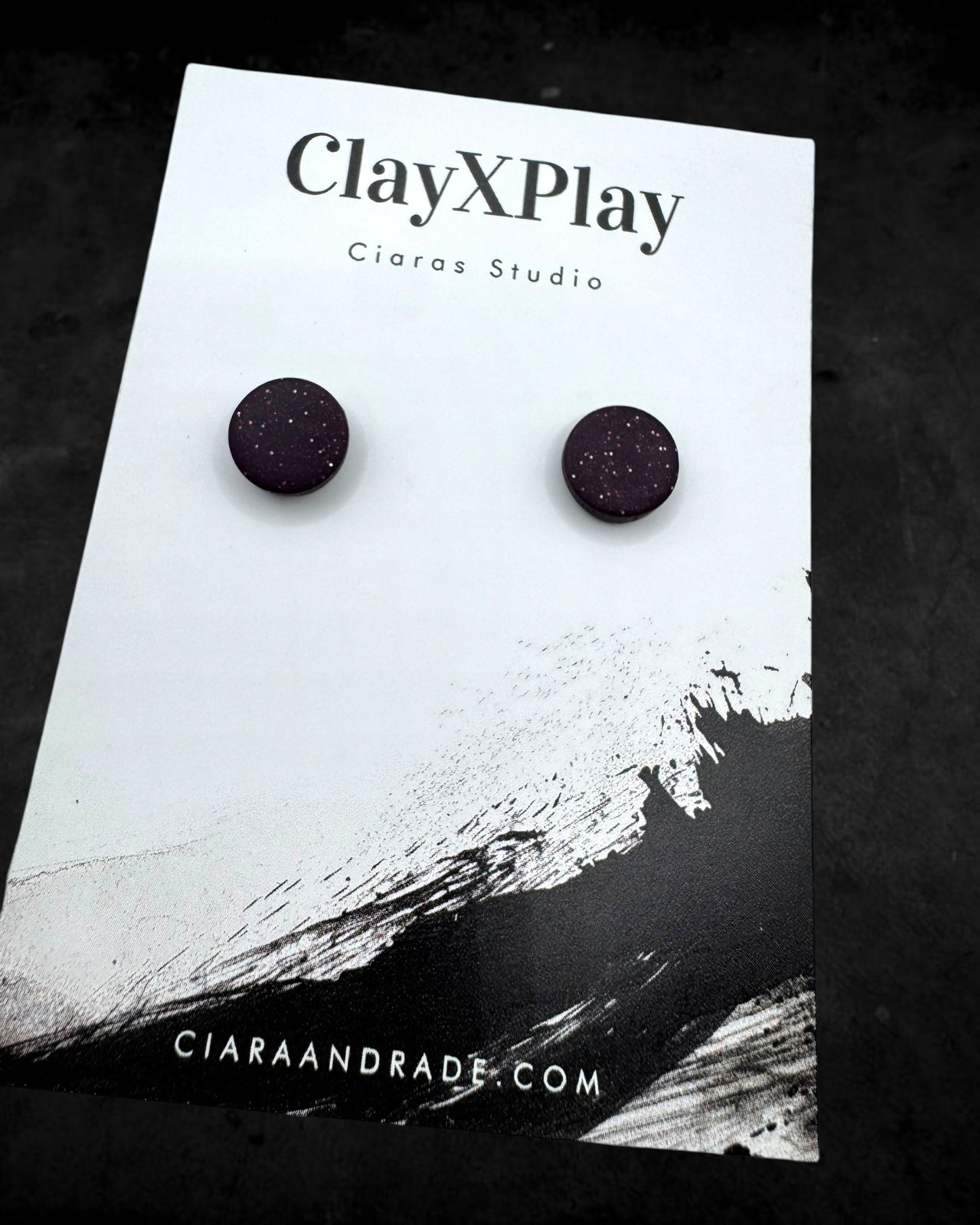 Dark Purple Mini Round Polymer Clay Stud Earrings Handmade