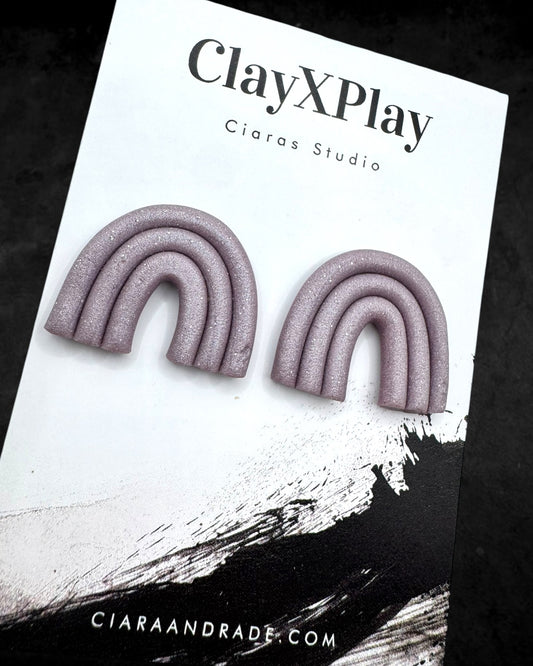 Purple Rainbow Polymer Clay Large Stud Earrings Handmade