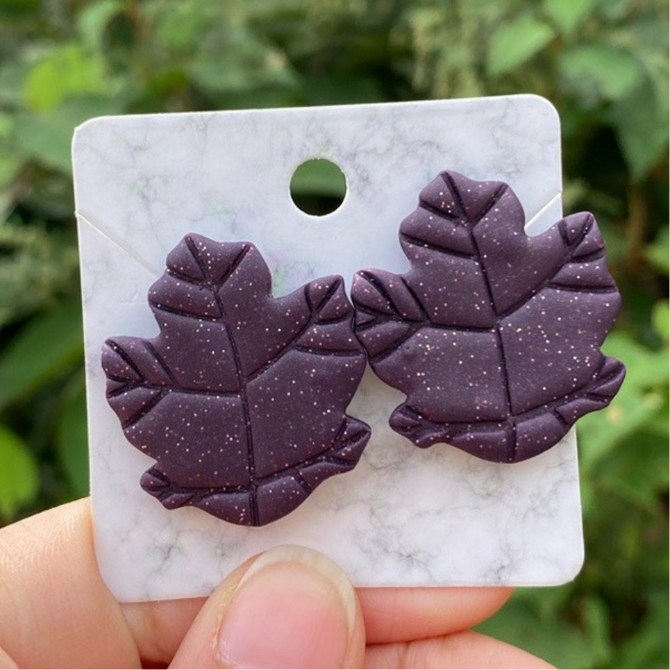 Purple Polymer Clay Leaf Stud Earrings – XL Handmade