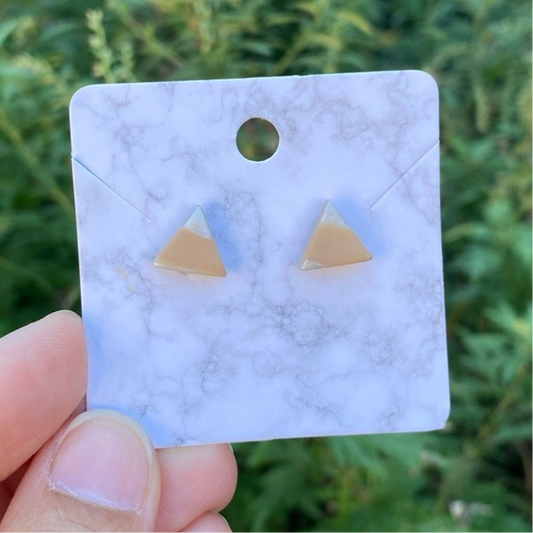 Mini Triangle Tan & White Polymer Clay Stud Earrings Handmade