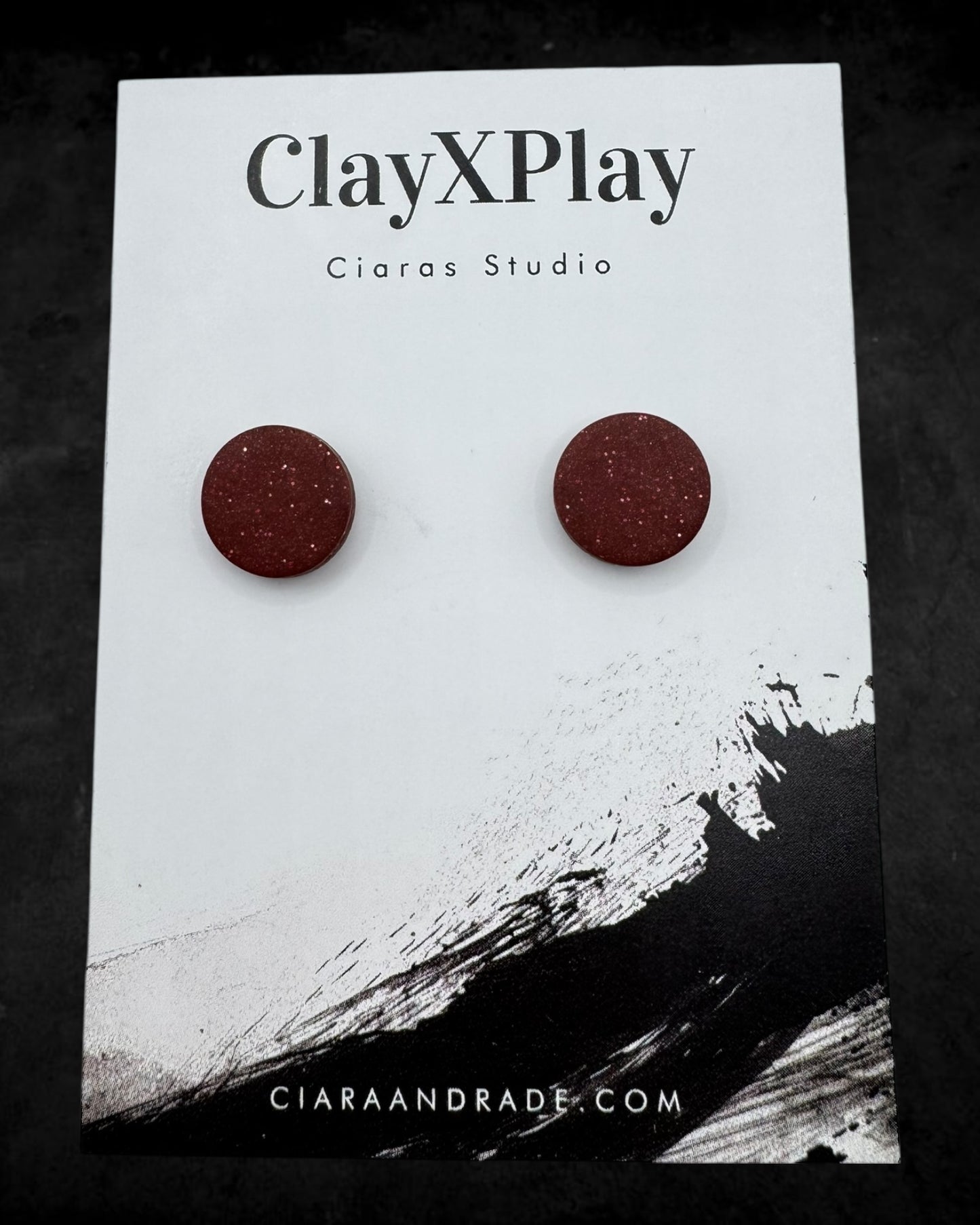 Red Medium Round Polymer Clay Stud Earrings Handmade