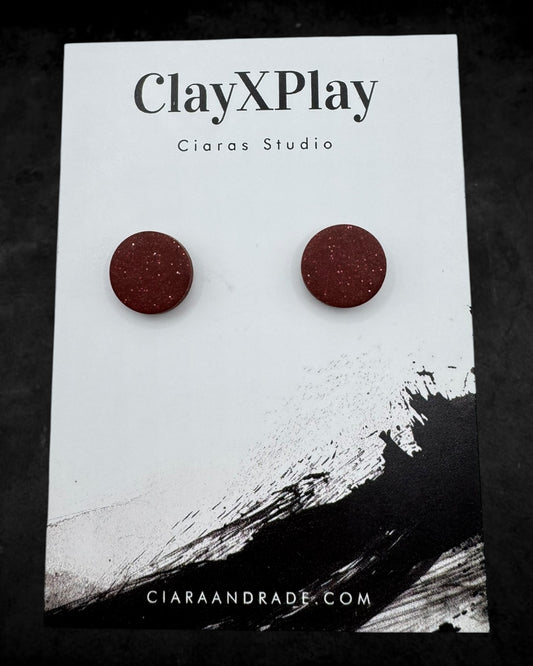 Red Medium Round Polymer Clay Stud Earrings Handmade