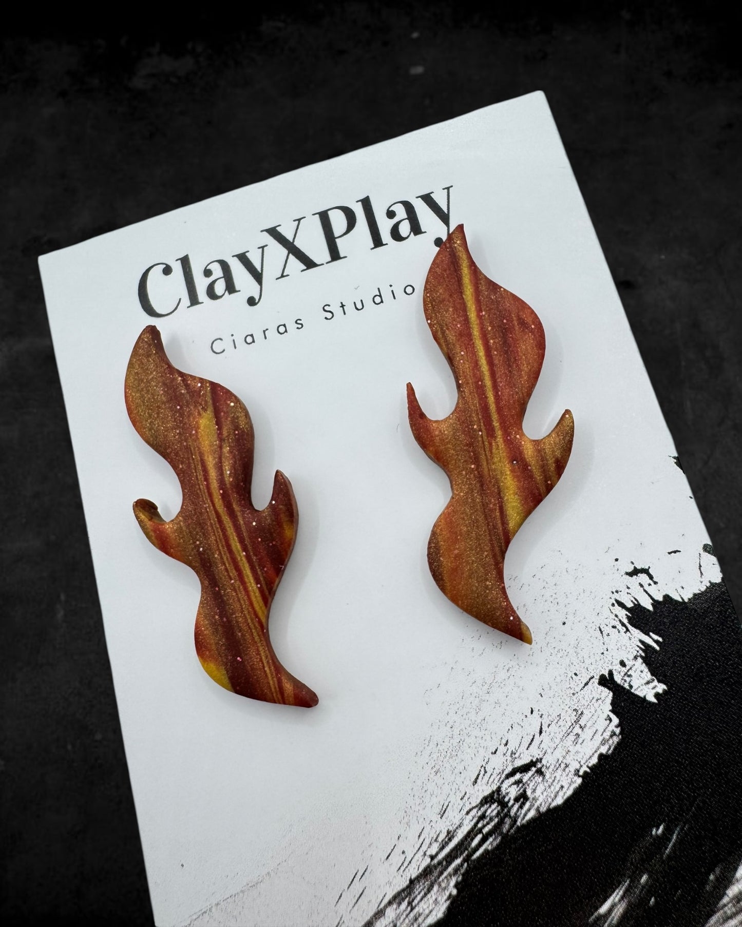 Red & Yellow Flame Handmade Polymer Clay Studs