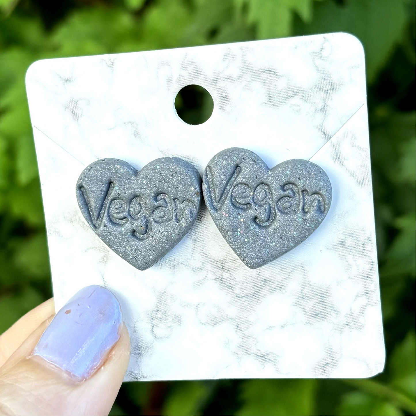 Vegan Gray Medium Polymer Clay Heart Stud Earrings Handmade