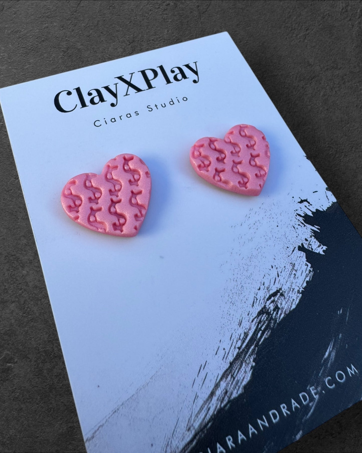Money Magic Pink Medium Polymer Clay Heart Stud Earrings Handmade