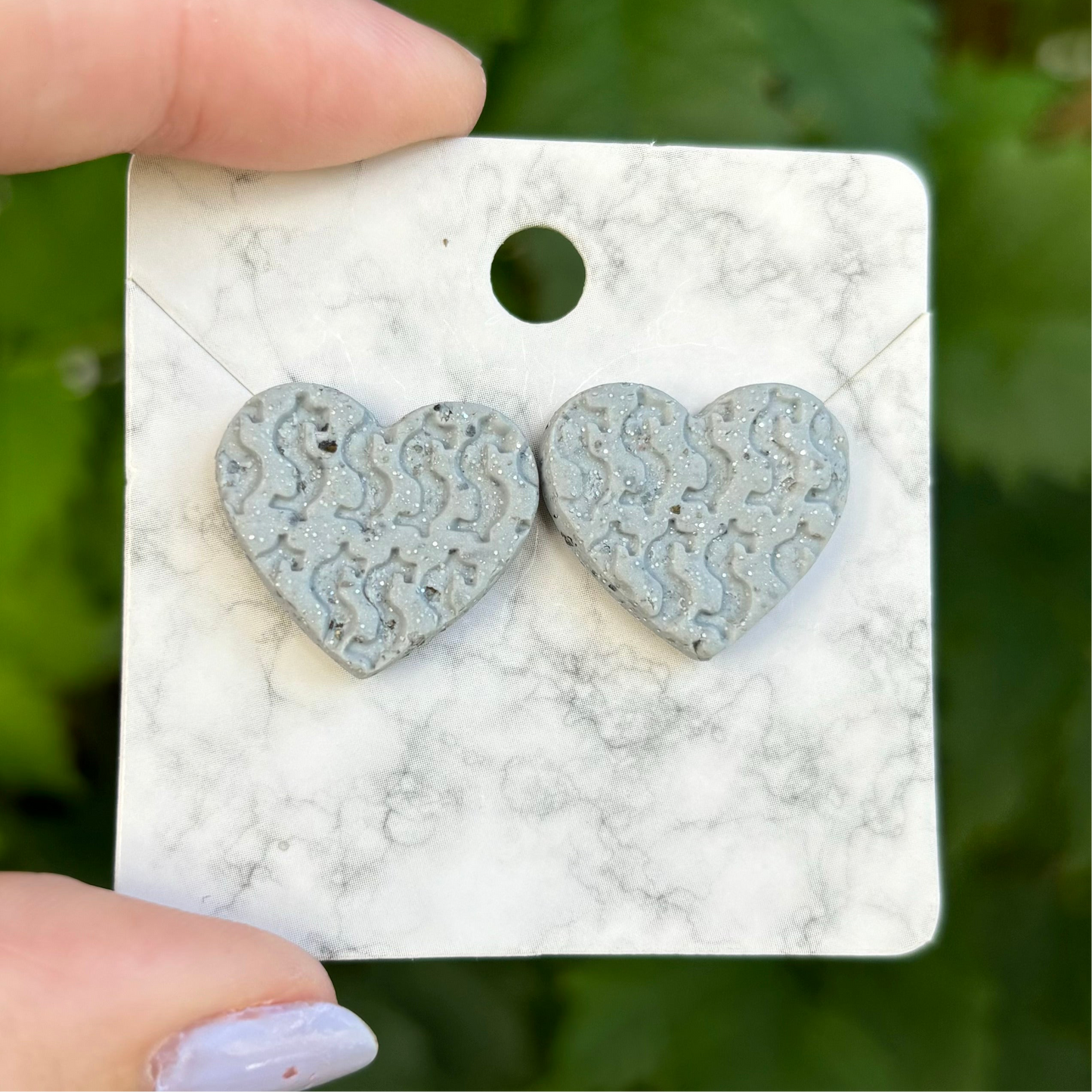 Money Magic Gary Stone Medium Polymer Clay Heart Stud Earrings Handmade