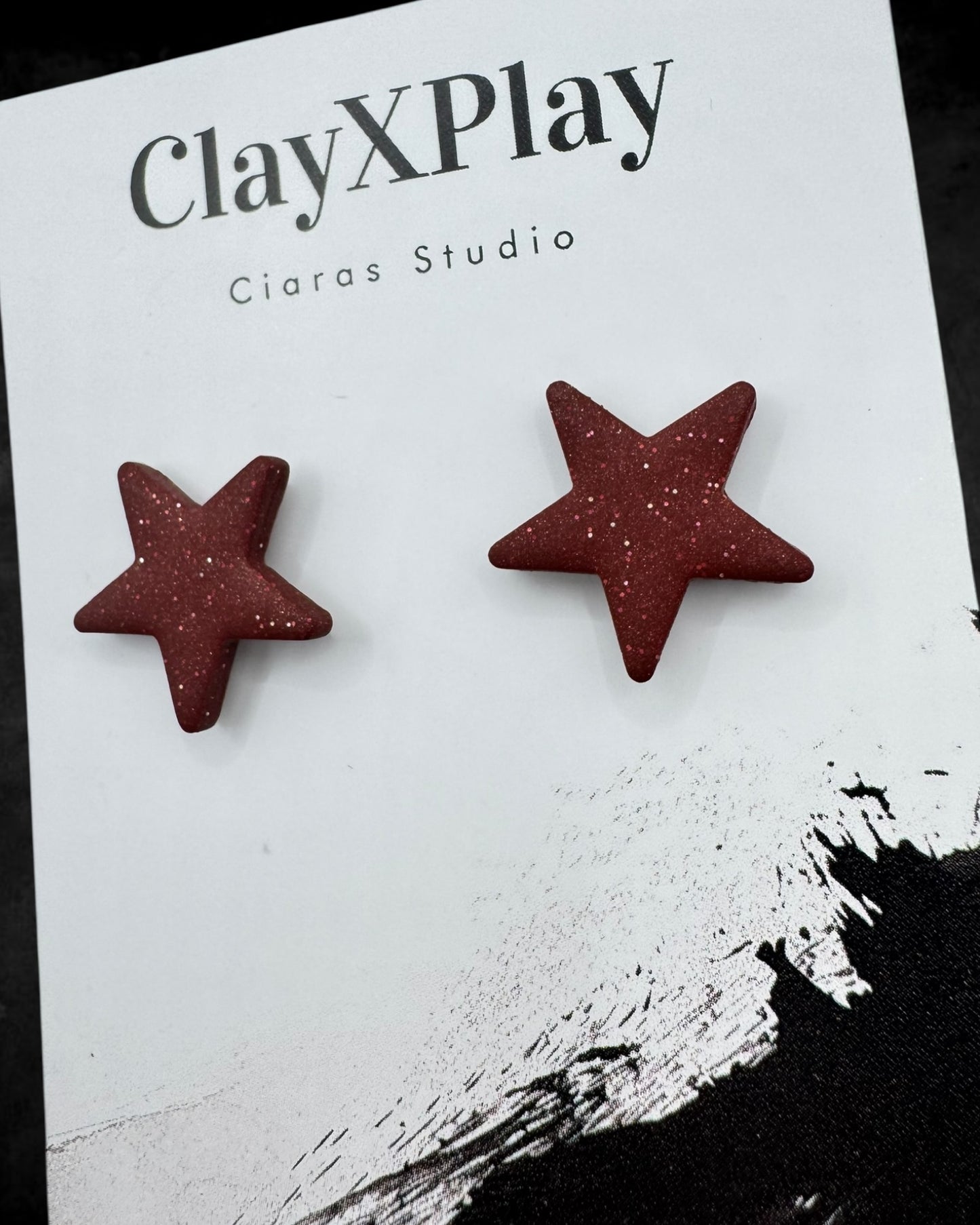 Maroon Small Star Polymer Clay Handmade Stud Earrings