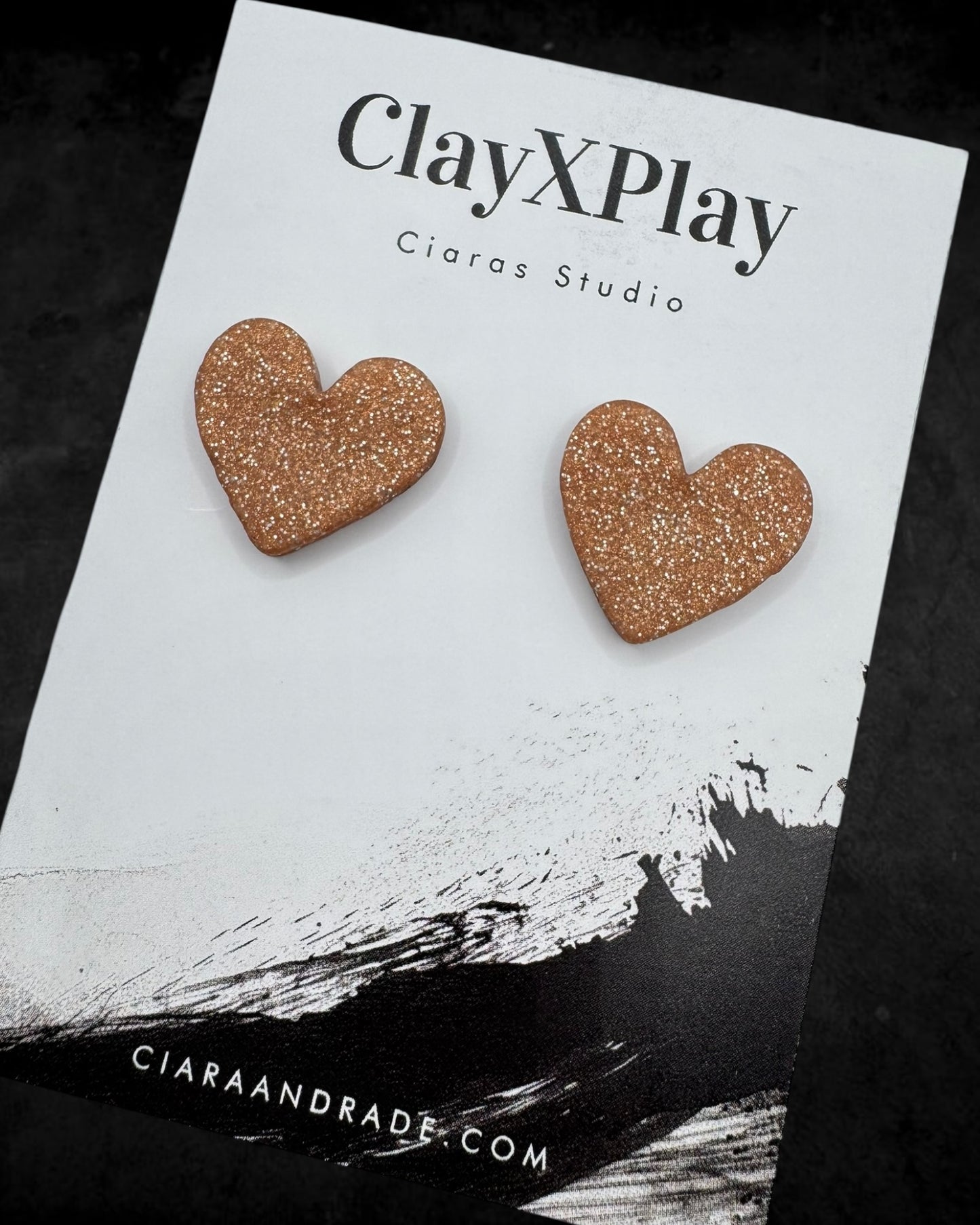 Rose Gold Polymer Clay Medium Heart Stud Earrings – Handmade Elegance