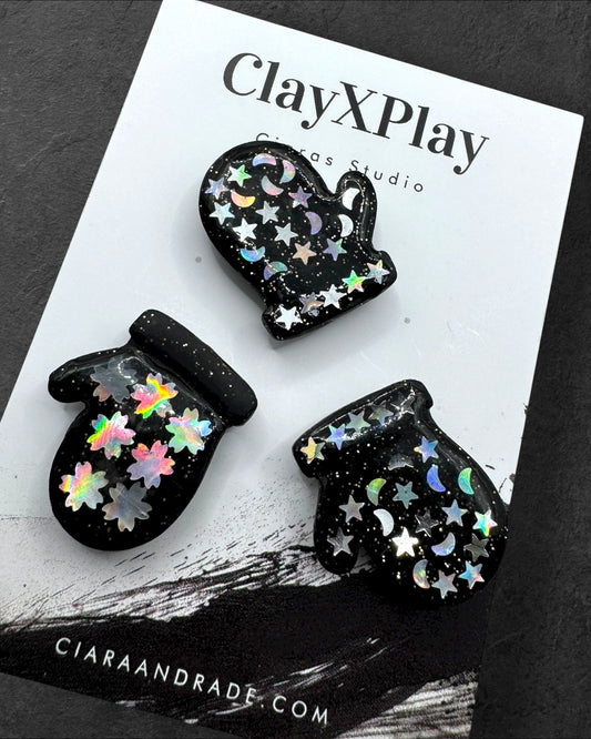 Stary Night Mittens Black Polymer Clay Glove Magnet – Handmade Decor