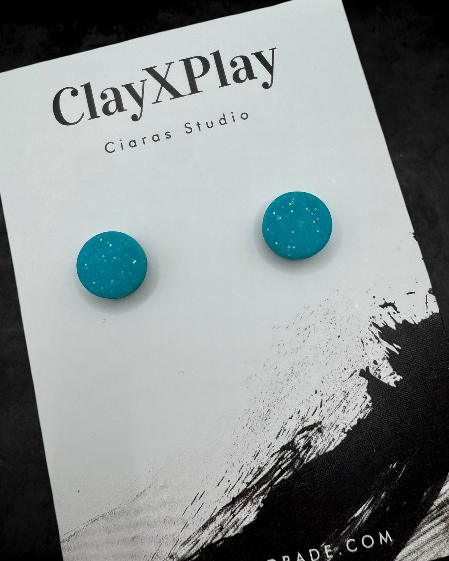 Teal Mini Round Polymer Clay Stud Earrings Handmade