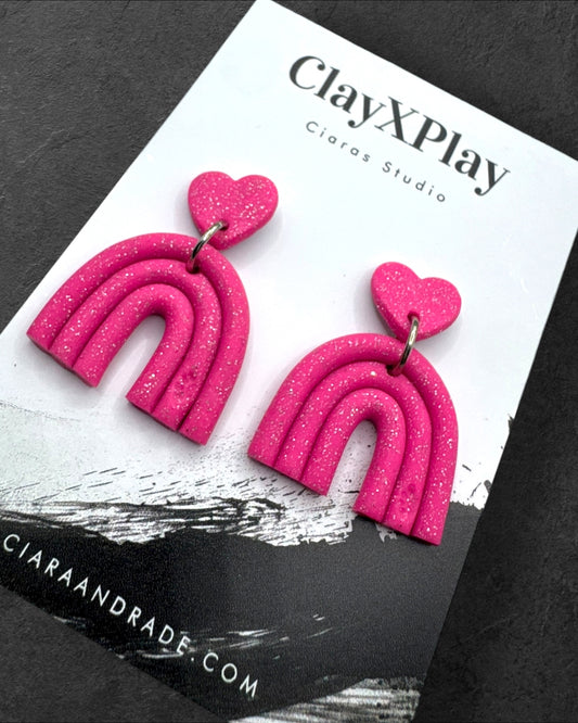 Pink Rainbow Dangles Polymer Clay Handmade Earrings