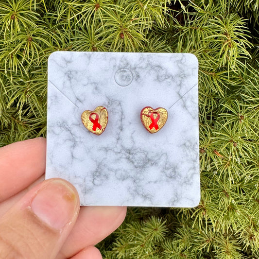 Heart Of Hope Mini Heart Gold & Red Earrings