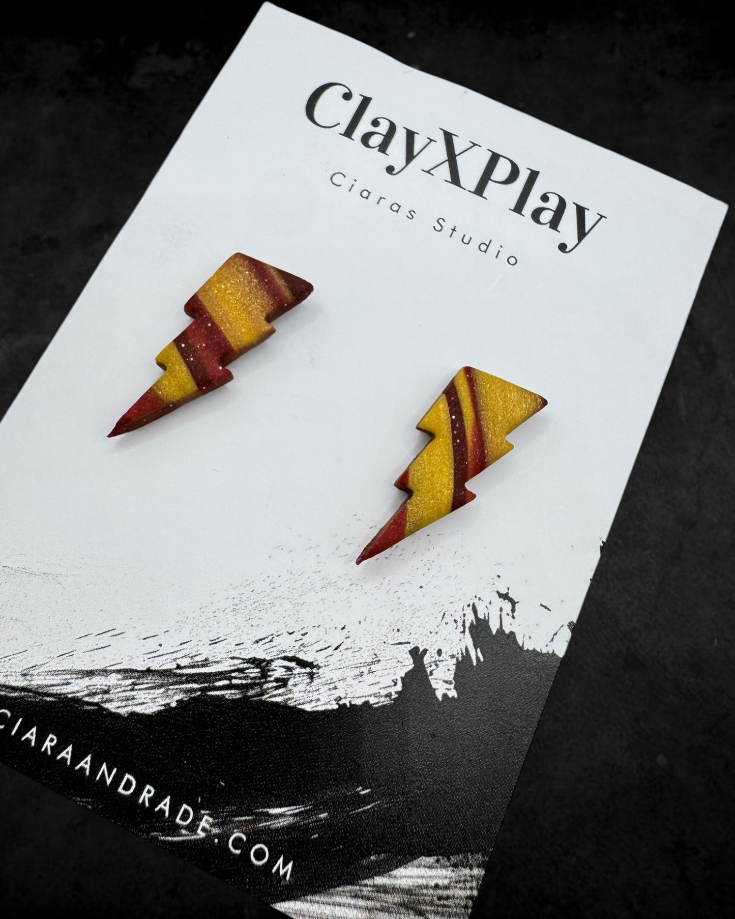 Lightning Bolt Red & Yellow Small Polymer Clay Stud Earrings Handmade