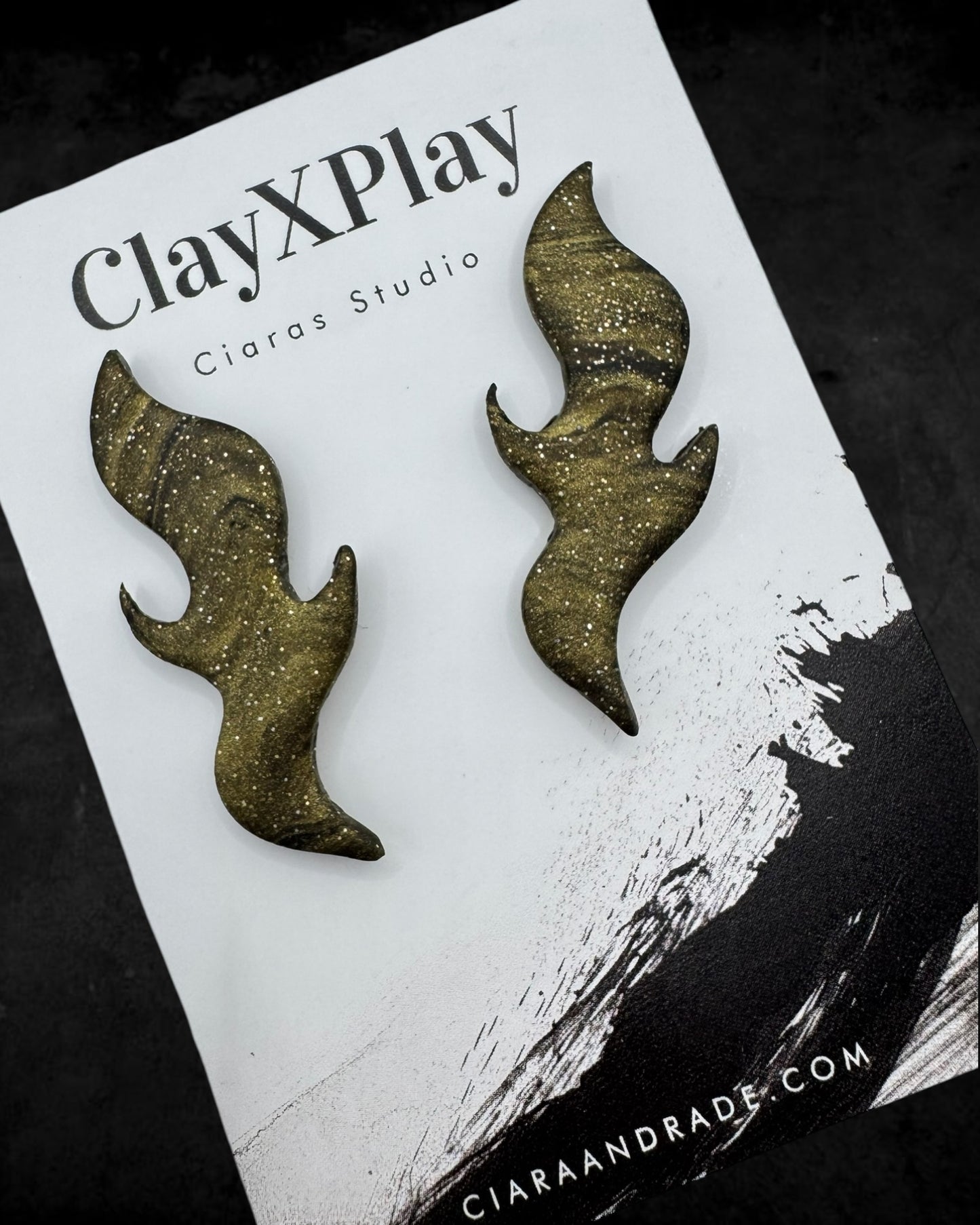 Gold & Black Flame Handmade Polymer Clay Studs