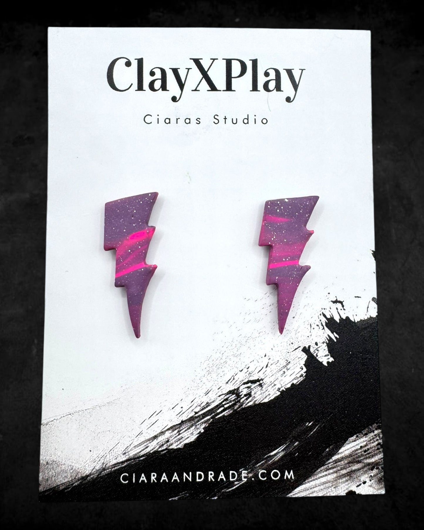 Lightning Bolt Pink & Purple Small Polymer Clay Stud Earrings Handmade