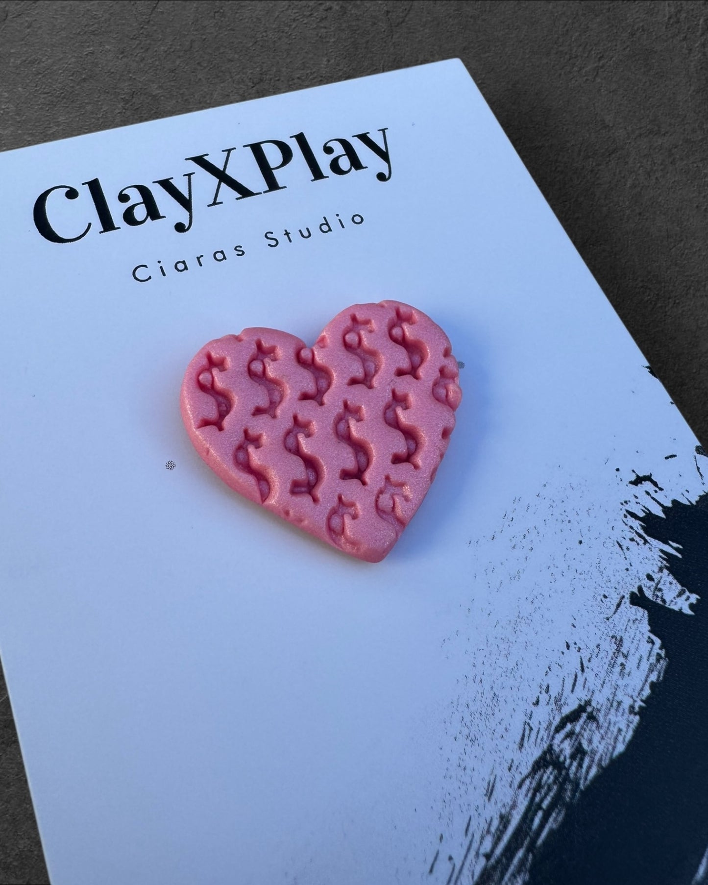 Money Magic Pink Polymer Clay Heart Pin Large Handmade
