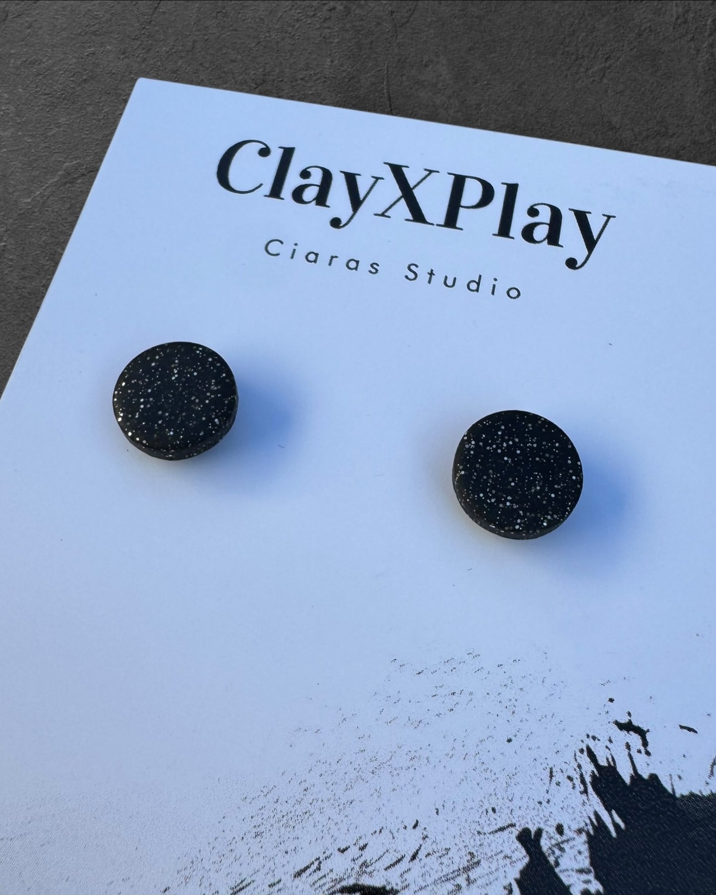 Black Mini Round Polymer Clay Stud Earrings Handmade