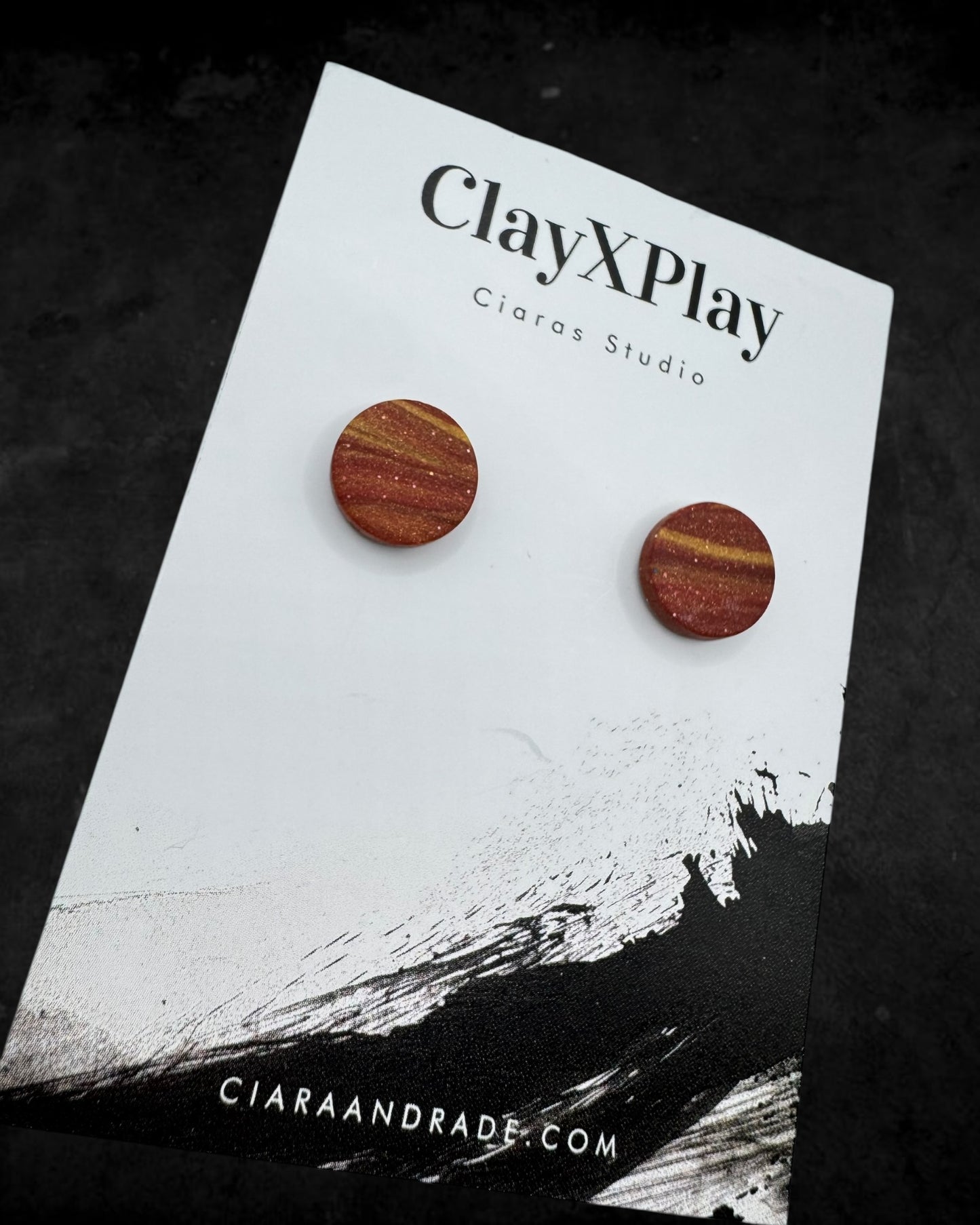 Red & Yellow Small Round Polymer Clay Stud Earrings Handmade