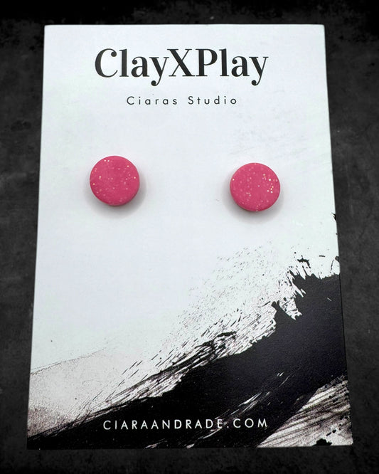 Pink Mini Round Clay Stud Earrings Handmade