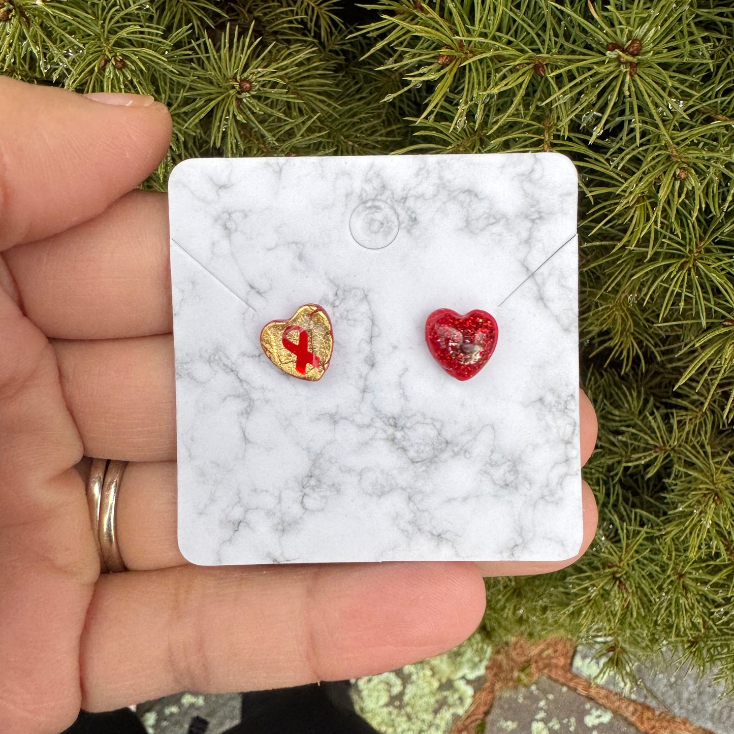 Heart Of Hope Mini Heart Gold & Red Earrings