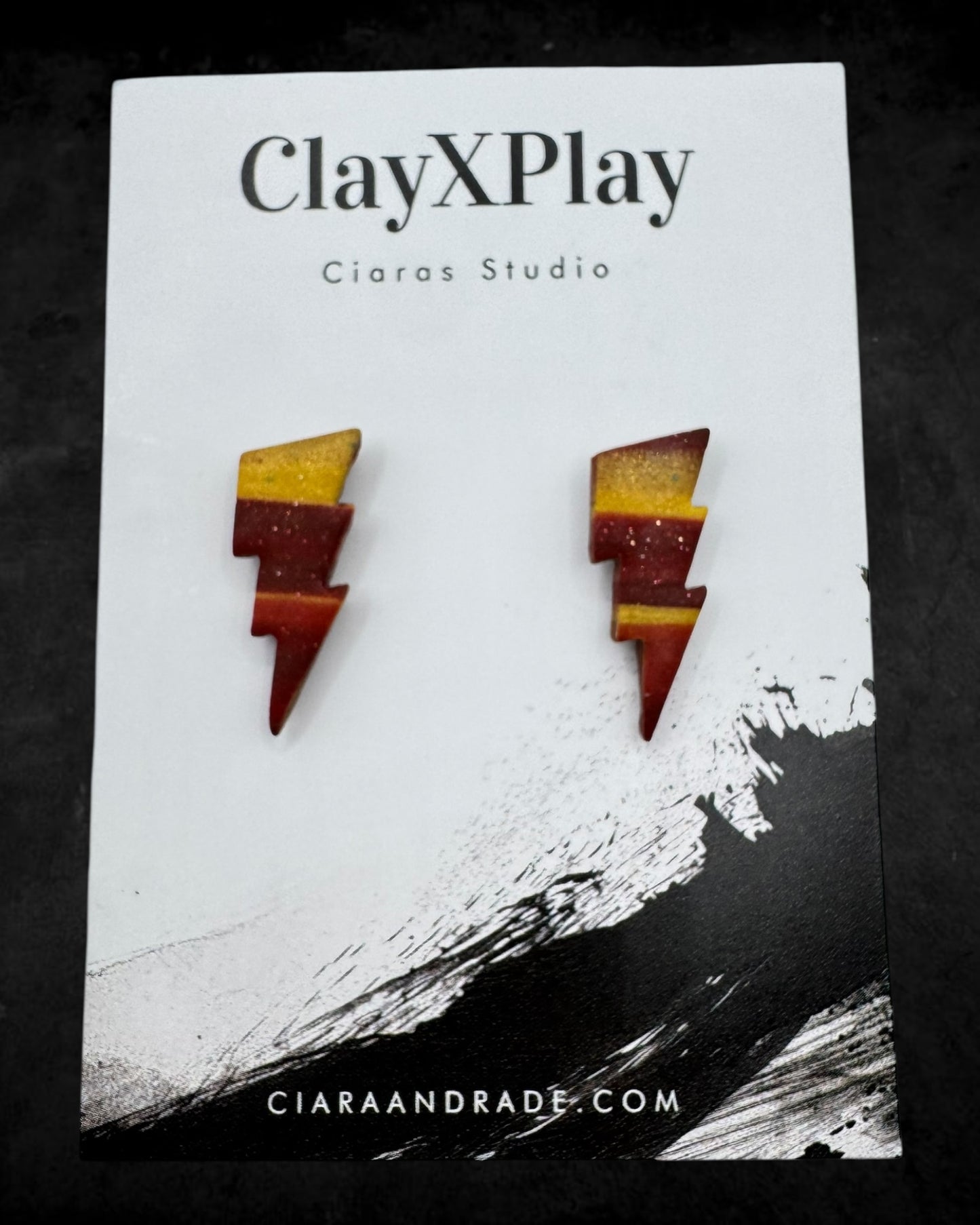 Lightning Bolt Red & Yellow Small Polymer Clay Stud Earrings Handmade