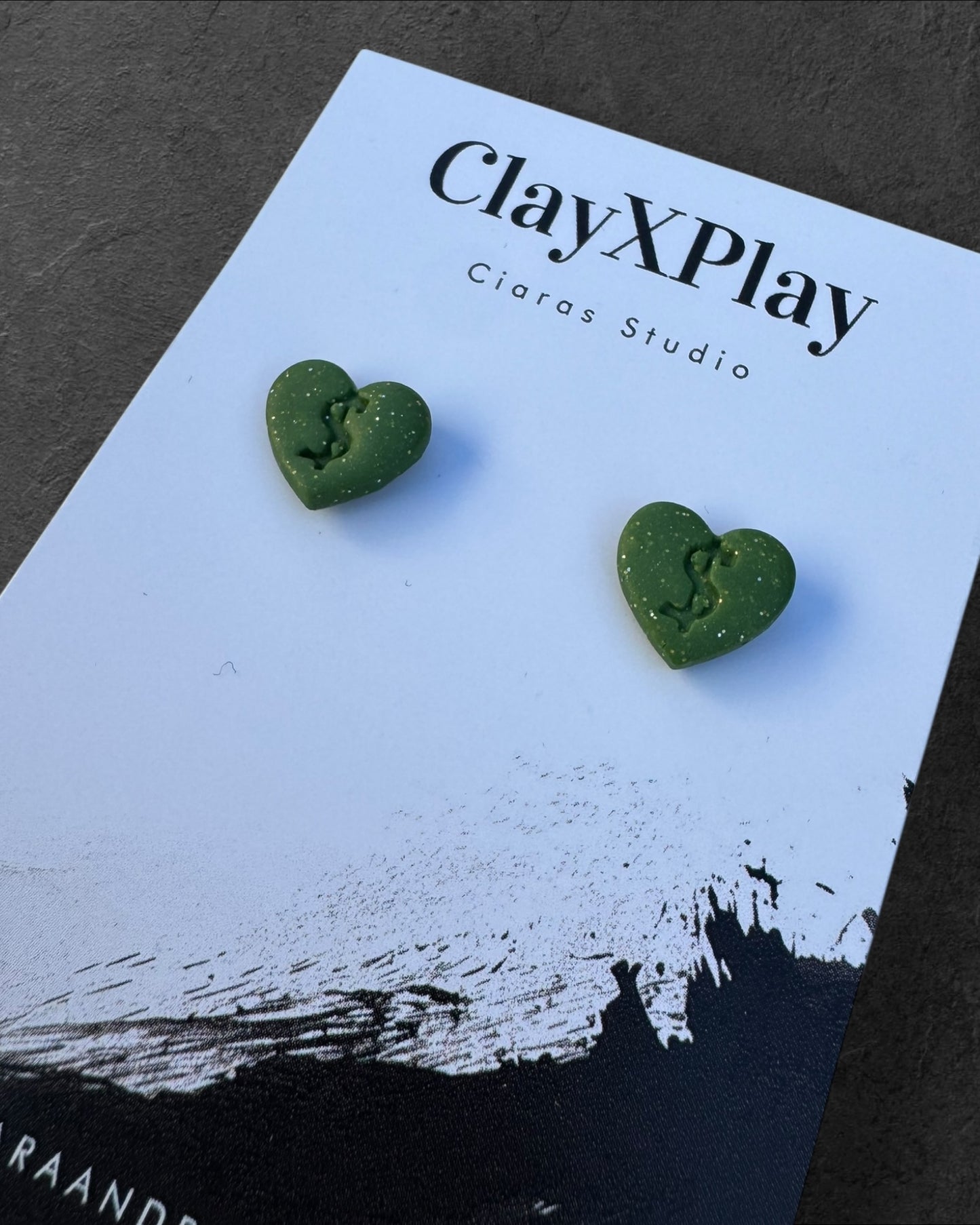 Money Magic Green Small Polymer Clay Heart Stud Earrings Handmade