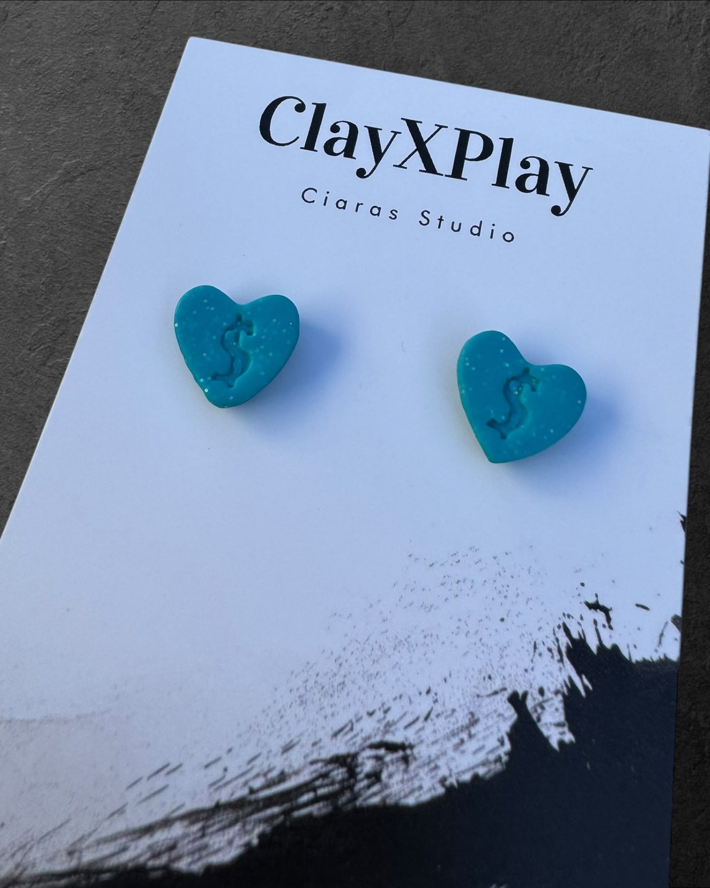 Money Magic Blue Small Polymer Clay Heart Stud Earrings Handmade