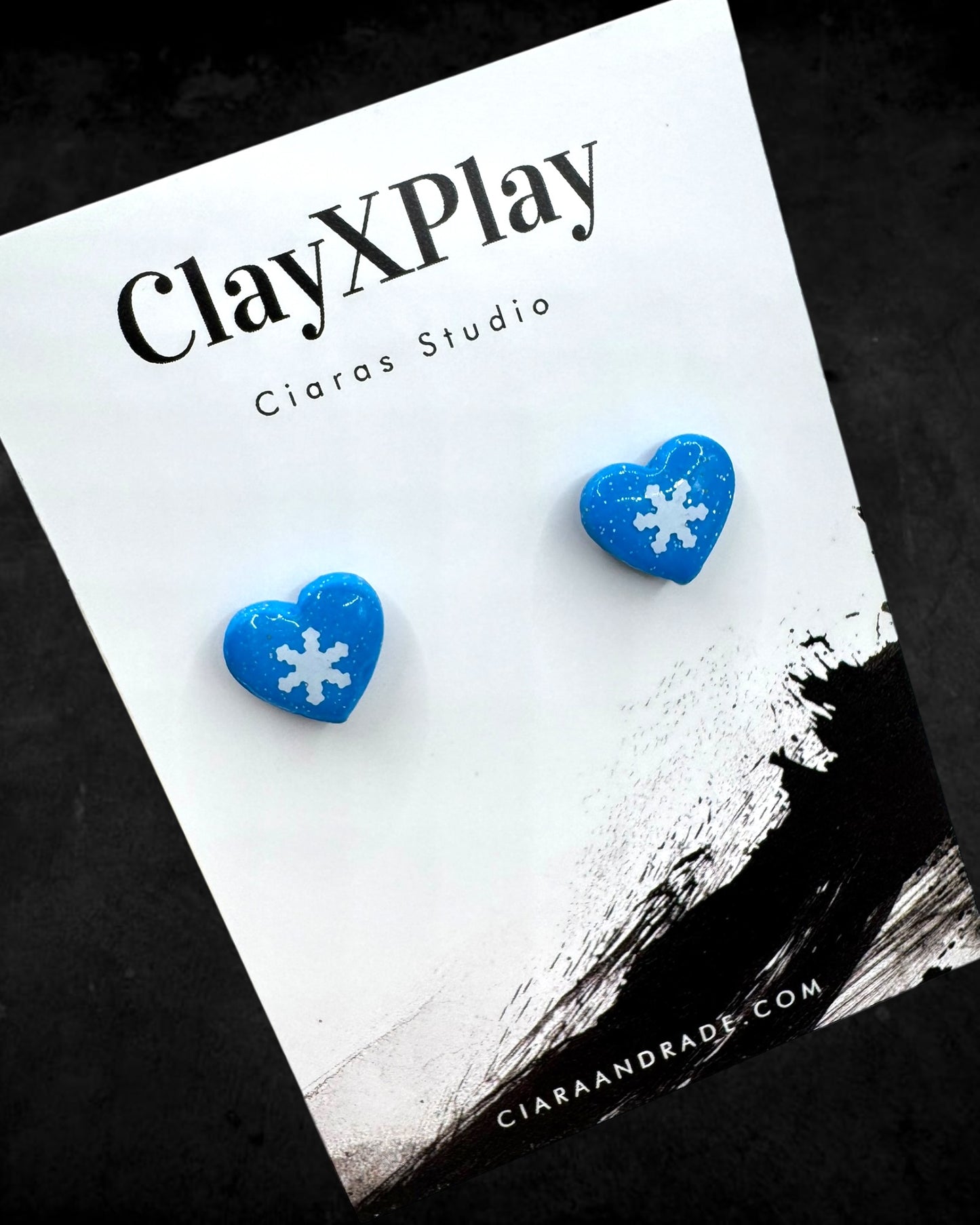 Winter Time Blue Small Polymer Clay Heart Stud Earrings Handmade