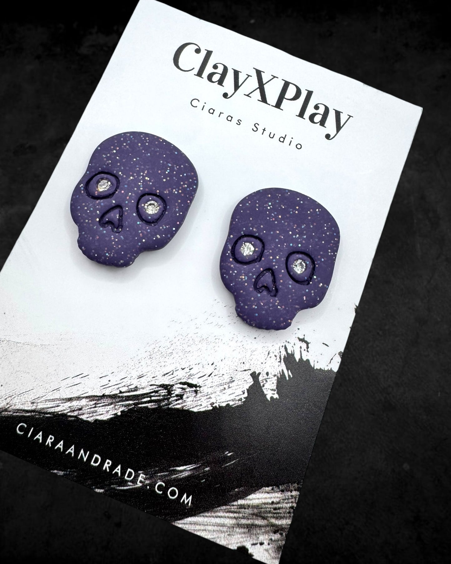 Diamond Eye Skull Purple XL Polymer Clay Stud Earrings  Handmade