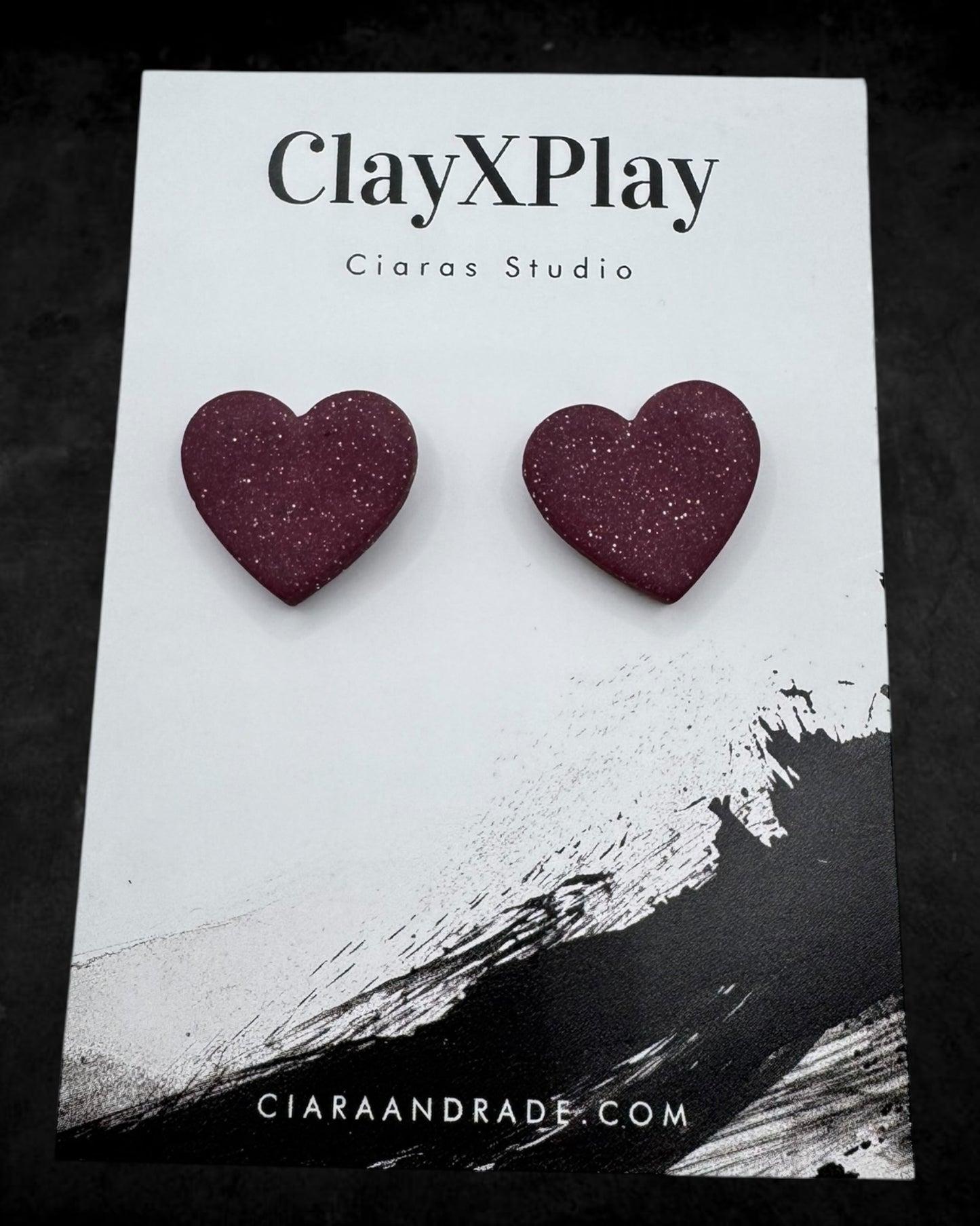 Red Medium Polymer Clay Heart Studs Handmade