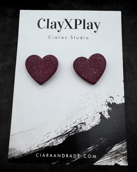 Red Medium Polymer Clay Heart Studs Handmade