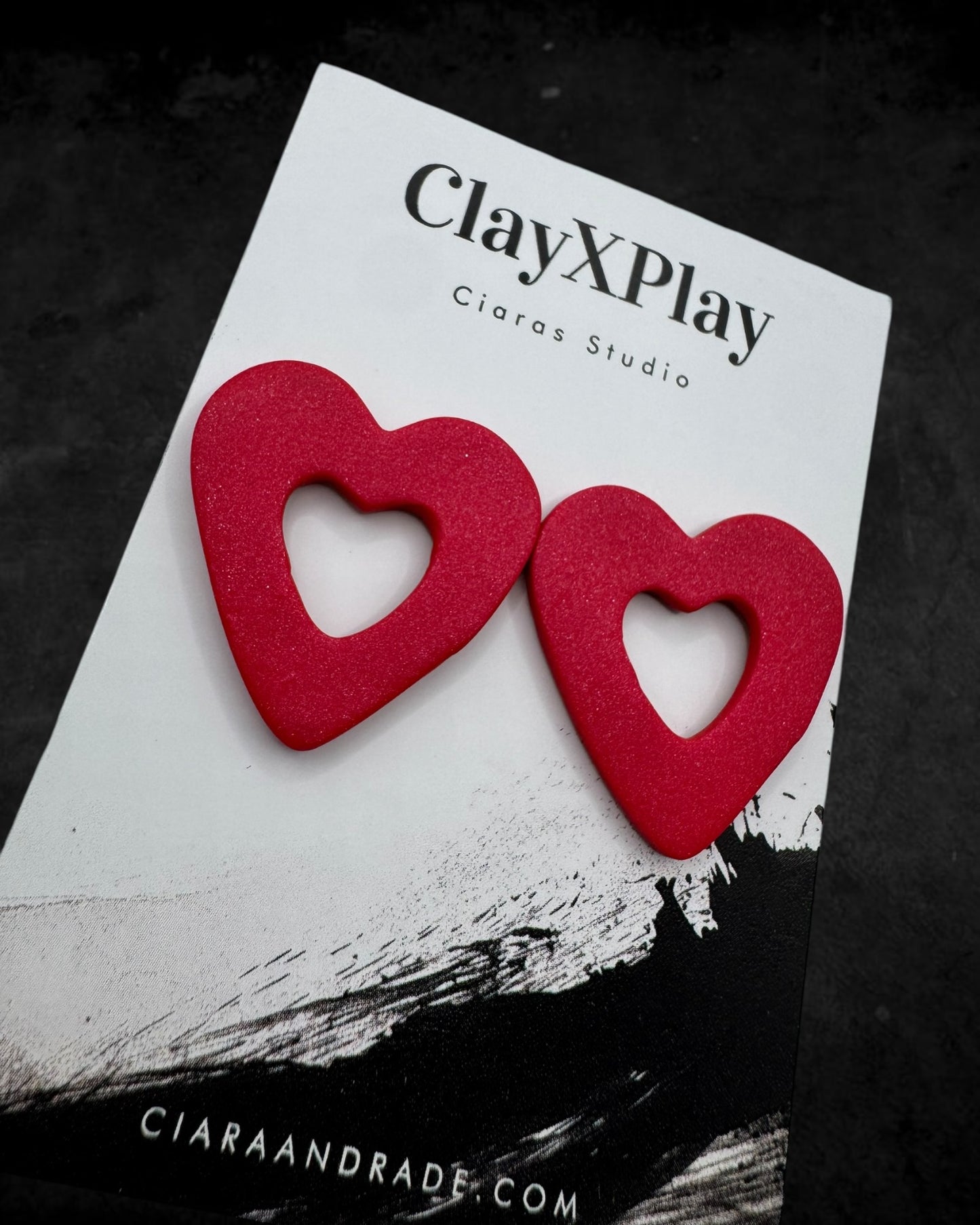 Red Open‎ Heart Polymer Clay Studs