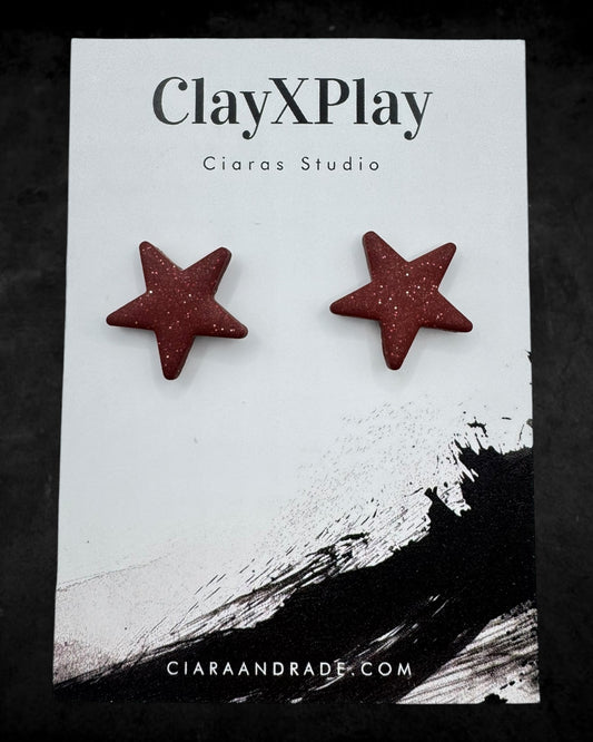 Maroon Small Star Polymer Clay Handmade Stud Earrings