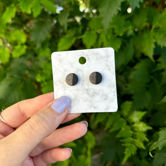 Mini Half and Half Gray and Black Polymer Clay Circle Studs