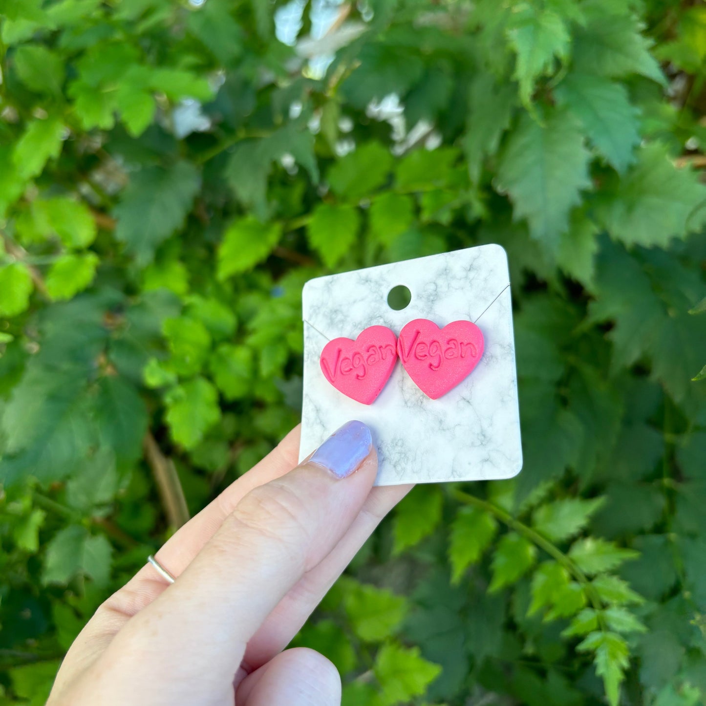 Vegan Pink Heart Stud Earrings