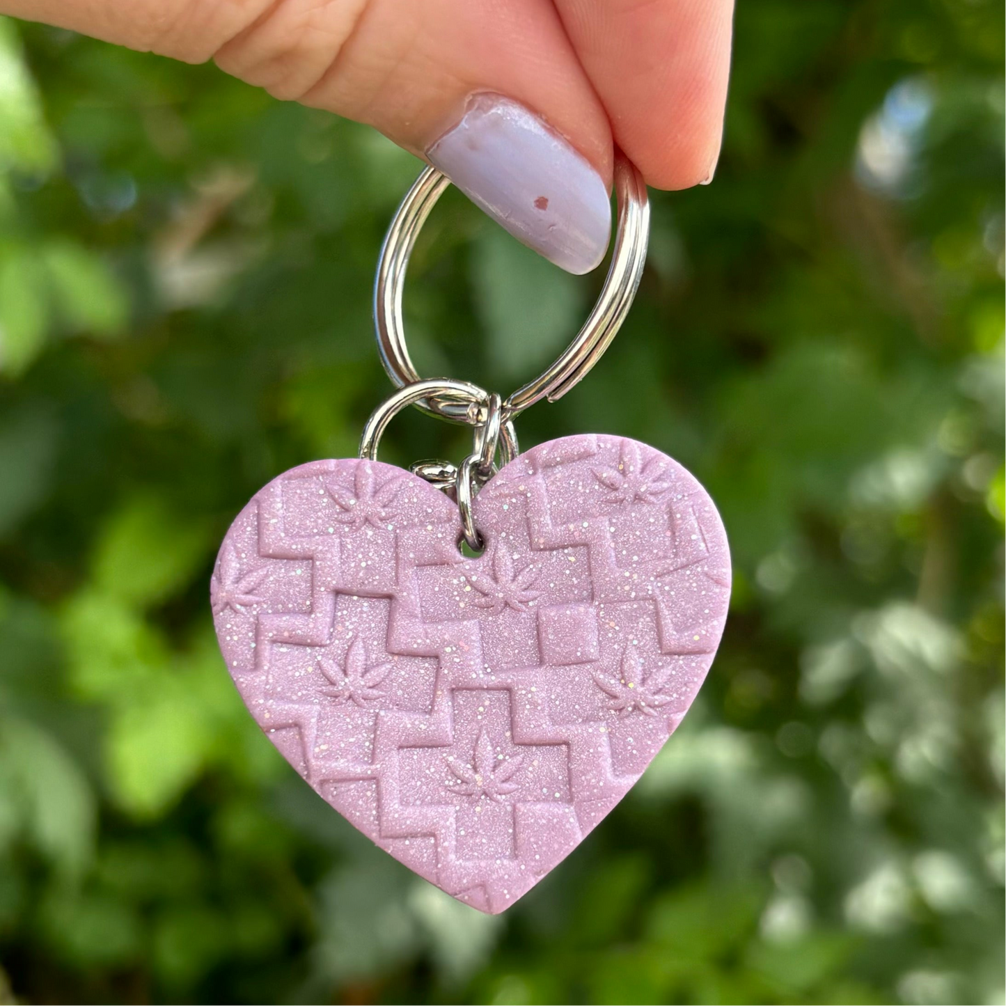 Medicated 420 Purple Heart Polymer Clay Keychain Handmade