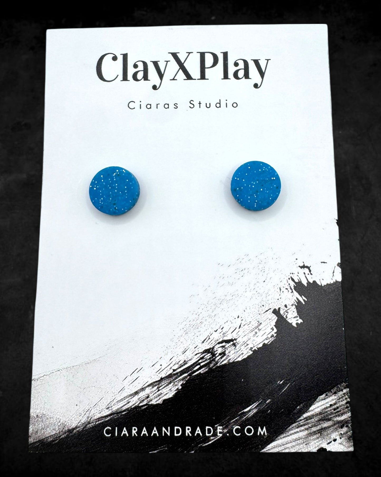 Blue Mini Round Polymer Clay Stud Earrings Handmade